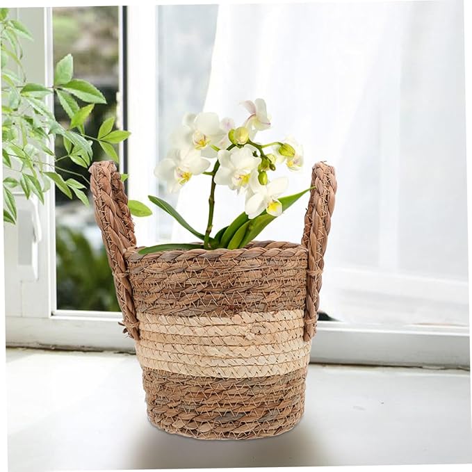 Hemoton Seagrass Planter Basket Faux Rattan Flower Pot for Plants Decorative Storage Hamper for Rustic Boho Style Versatile Plant Container