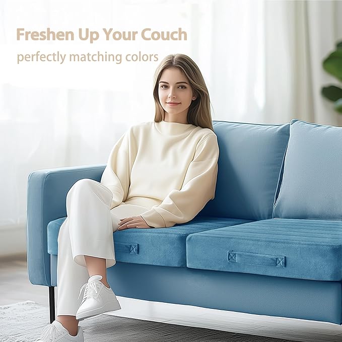 Codi Thick Replacement Couch Cushions 2 Sets, Upholstery Foam with Washable Covers for Sofa Cushion Chair Meditation - 24 × 24 × 5 Inch, High Density Foam, Blue