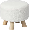 Asense 11-inch Round Ottoman Footstool,Small Padded Seat with Wood Legs,Foot Rest Stool for Living Room Bedroom Couch,White