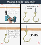 2 Sets Heavy Duty Swag Ceiling Hooks with Hardware for Hanging Plants, Cavity Wall Fixing, Easy Installation, Holds Up to 30lbs, Ideal for Home & Garden (2 Sets, Gold)