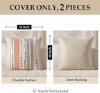 ANRODUO Pack of 2 Boho Decorative Throw Pillow Covers 18x18 Farmhouse Cushion Case Striped Chenille Pillow Cases Square Pillow Covers Accent Neutral Pillowcase for Sofa Couch Bed, Pink Stripe