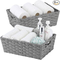 Large Wicker Storage Basket, Metal Frame, Set of 2, Washable Waterproof, 15" x 10.3" x 5.2", Grey Color, Woven Basket for Pantry, Toilet, Bathroom, Bedroom, Patio