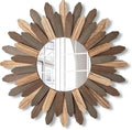 Emfogo Wall Mirror 21 inch Large Rustic Wood Boho Mirror Wall Decor Boho Room Decor Home Decor Aesthetic Farmhouse Decor for Bedroom Living Room Entryway(Tri-Color)