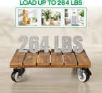 Idzo 2-Pack 12 Inch Acacia Wood Rolling Square Plant Caddy for Plant Pots, Heavy Duty Plant Stand with 360° Lockable Wheels, 264 lbs Capacity Caddy for Indoor and Outdoor Use, Natural Wood