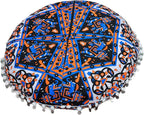 CRAFT KALA 22" Mandala Meditation Floor Pillows Cover Pouf Cover Round Seating Bohemian Mandala Cotton Floor Cushion Cover Outdoor Fireplace Seating Living Room Yoga Room Home Décor Blue Yellow Flower