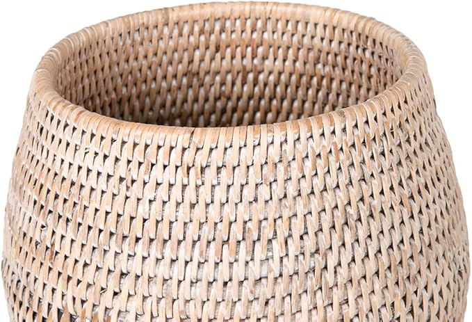 KOUBOO La Jolla Coco Rattan Bowl, White-Wash, Small Planter
