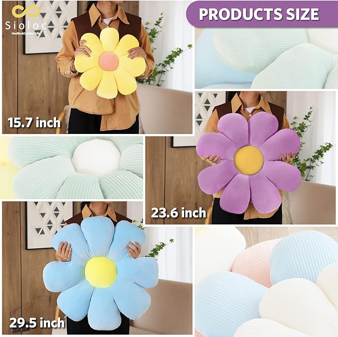 Sioloc Flowers Pillow,Flower Shaped Throw Pillow Butt Cushion Floor Pillow,Seating Cushion,Cute Room Decor & Plush Pillow for Bedroom Sofa Chair(Lavender,15.7'')
