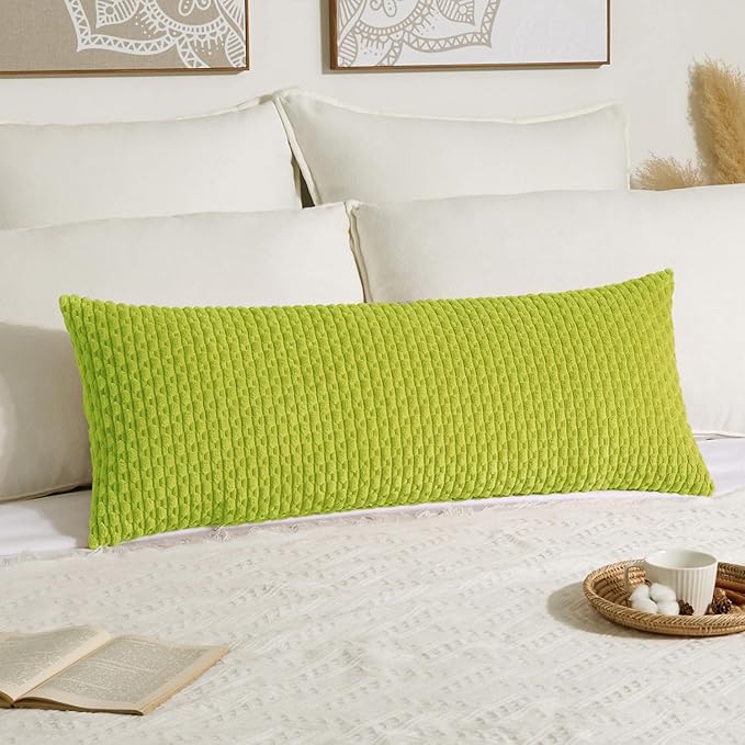 Kevin Textile 14x36 Inch Long Lumbar 1 Pack Boho Decorative Throw Pillow Cover Soft Striped Corduroy Rectangle Cushion Case Farmhouse Accent for Living Room Couch Sofa Bed, Spring Green