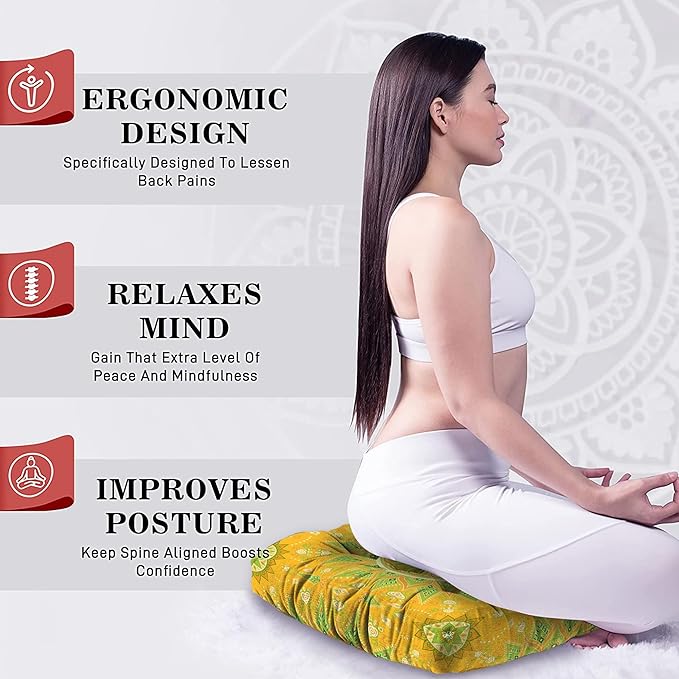 Mandala Meditation Cushion, Boho Meditation Mat, Meditation Pillows for Sitting on Floor, Cushions for Sitting in Home and Outdoor, Square Floor Pillow Cushion Seating for Yoga Accessories 22'' X 22''