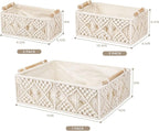 ANMINY 5PCS Macrame Storage Baskets for Organizing Boho Decor Baskets Storage Bins with Wood Handles Handmade Decorative Storage Boxes with Removable Liner Toilet Tank Bathroom Self Basket Organizer