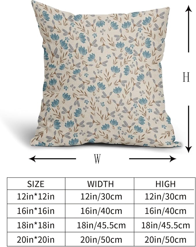 Brown Blue Grey Floral Pillow Covers 16x16 Set of 2 Vintage Rustic Old Style Cute Small Flower Print Decorative Outdoor Pillowcases Farmhouse Throw Cushion Case Decor for Couch Sofa Bed