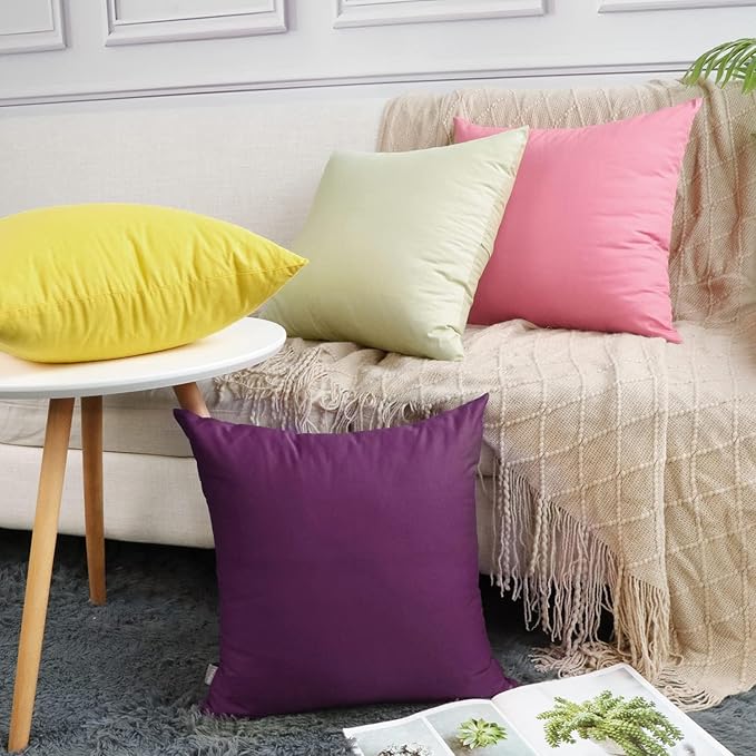 4-Pack 100% Cotton Comfortable Solid Decorative Throw Pillow Case Square Cushion Cover Pillowcase Sublimation Blank Pillow Covers (Cover Only,No Insert)(16x16 inch/ 40x40cm,Dark Reddish Purple)