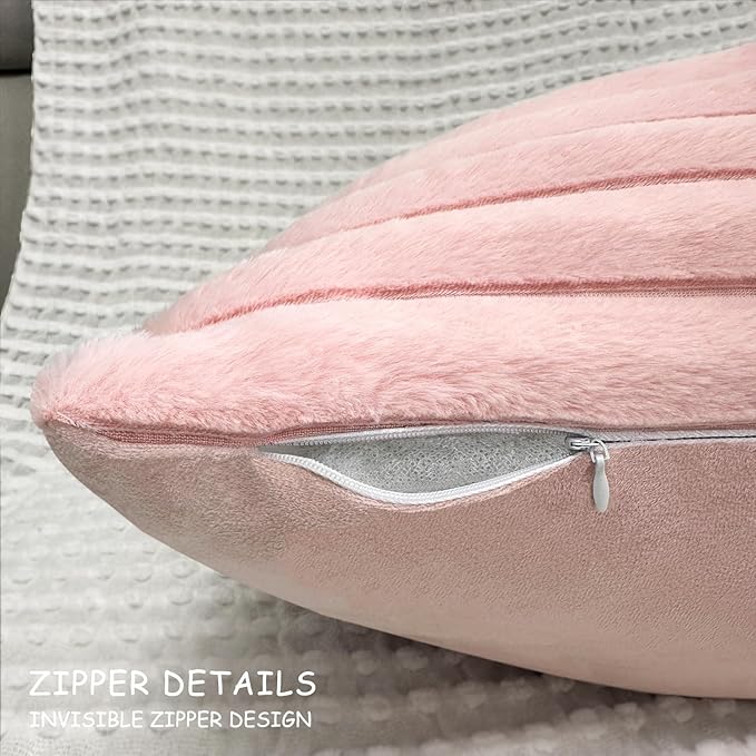 2 Pack 22x22 Pillow Cover Velvet Pillow Covers, Faux Fur Square Throw Pillow Covers for Living Room Decorations Throw Pillow Case, Throw Pillow Cover Cushion Cover for Home Sofa Bedroom Car, Pink
