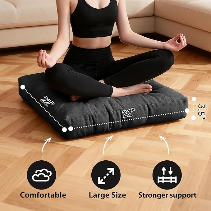 Tiita Outdoor Cushions Square Floor Pillow Thicken Tufted Seat Pad Large Floor Cushion for Yoga Meditation Living Room