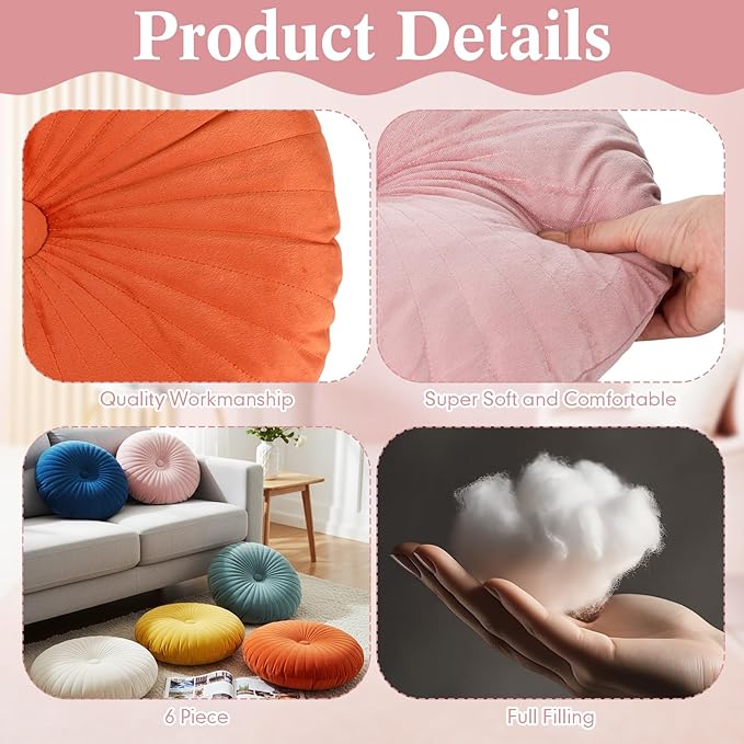 Namalu 6 Pcs 13.8 Inch Floor Cushions for Classroom Seat Cushion Assorted Colored Floor Cushion Velvet Round Throw Pillow Classroom Seating for Kids Adult Preschool Playroom Daycare Nursery Elementary