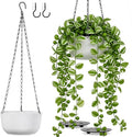 Set of 2 White Hanging Planters for Outdoor Indoor Plants, 8 Inch Self-Watering Hanging Plant Pots with Drainage Hole & Plug (Hooks)
