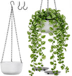Set of 2 White Hanging Planters for Outdoor Indoor Plants, 8 Inch Self-Watering Hanging Plant Pots with Drainage Hole & Plug (Hooks)