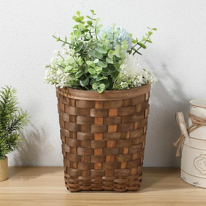 Hanging Basket: Woven Wood Wall Mounted Organizer - 7.7 Inch Handmade Storage for Flowers, Small Plants, Farmhouse and Garden Decor