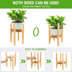 2 Packs Adjustable Plant Stand with Tray,Indoor Wood Plant Stand Fit 8'' to 12'' Planter,Mid Century Modern Flower Pot Holder Rack(Plant and Pot Not Included) Natural