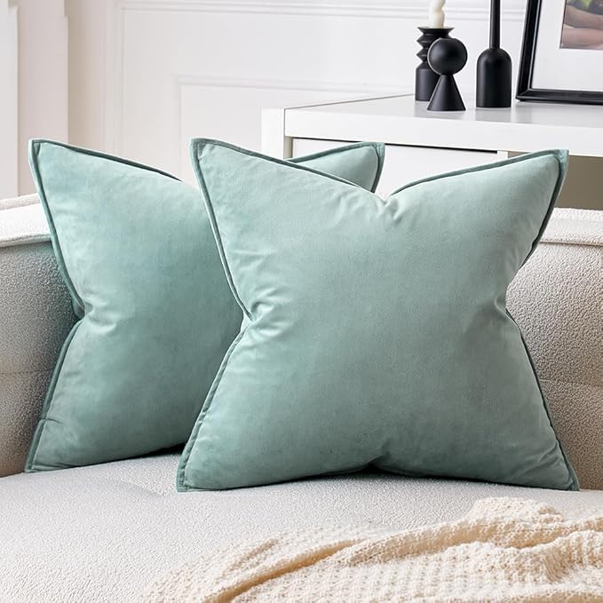 MIULEE Blue Grey Velvet Throw Pillow Covers 20x20 Soft Decorative Solid Square Cushion Cases Pack of 2 Modern Luxury Home Decor for Couch, Sofa, Bedroom