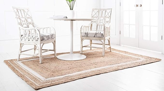 Unique Loom Braided Jute Collection Classic Quality Made Natural Hand Woven with Coastal Design Area Rug (4' 0 x 6' 0 Rectangular, Natural/ Ivory)