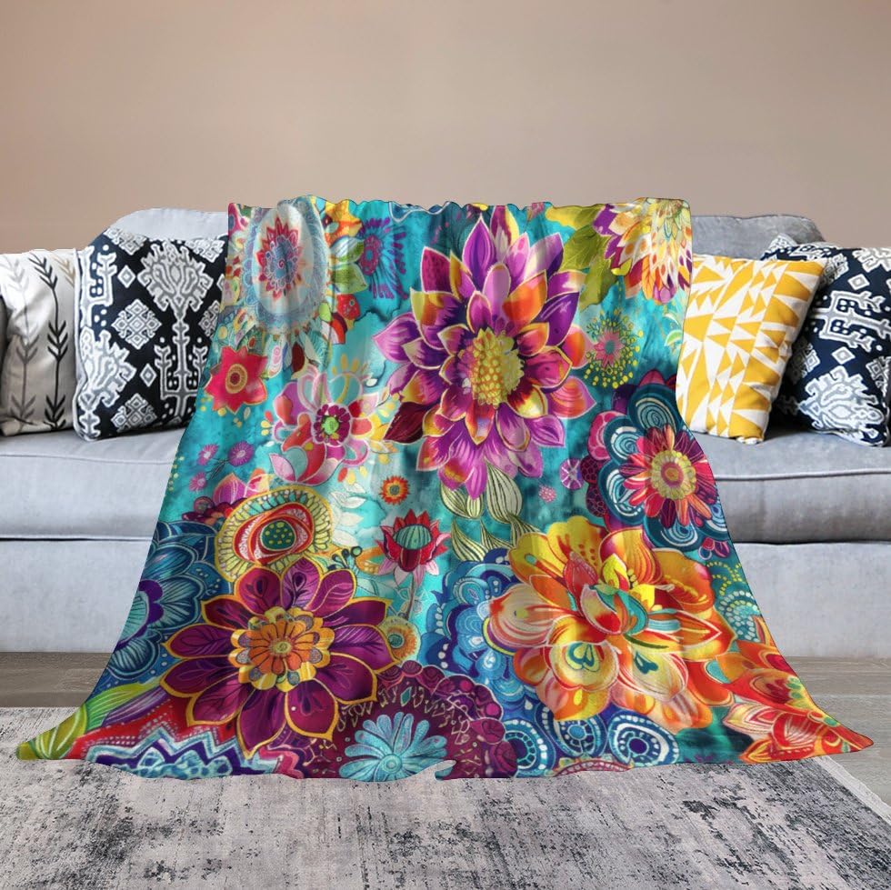 Boho Mandala Flower Blanket,Colorful Indian Hippie Abstract Geometric Flower Plant Print Blanket for Couch Sofa Bed Decorative Gifts 30x40 - color: Blanket-16, size: 30"x40"
