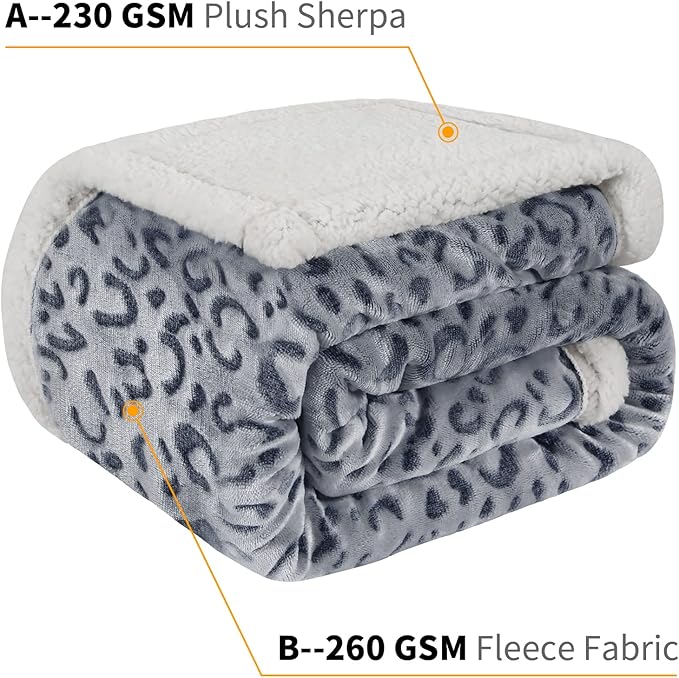 MACEVIA Sherpa Fleece Throw Blanket for Couch Fuzzy 3D Cheetah Blanket Thick Warm Reversible Cozy Comfy Super Soft Leopard Blanket for Bed Sofa 490GSM - Navy Leopard,50x60In