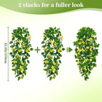 BLEUM CADE Artificial Hanging Flowers for Outdoors, 4pcs Fake Hanging Plants Pothos Vines with Yellow Flowers for Wall Home Living Room Indoor Outdoor Decor (No Baskets)