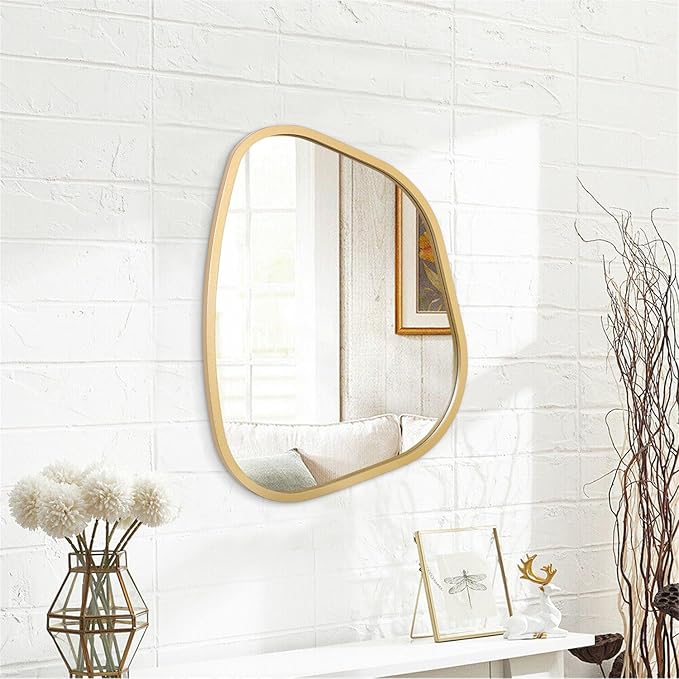 Irregular Asymmetrical Mirror Wall Mounted, Unique Vanity Mirror, Shaped Dressing Mirror Decorative for Living Room, Bathroom, Bedroom, Entryway Wall Decor Gold 16"x12"