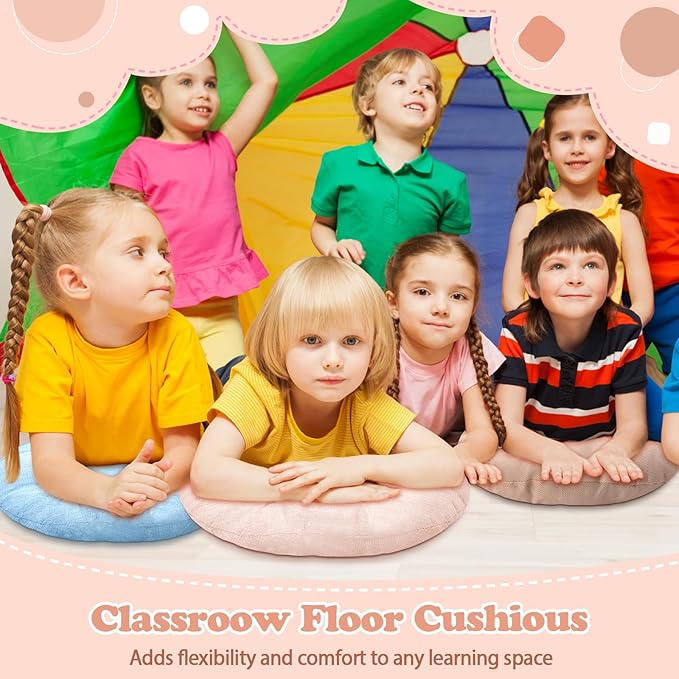 Fumete 8 Pcs 16 Inch Round Floor Cushions for Kids and Toddlers, Flexible Seating Classroom Furniture Floor Pillow for Home, Daycare, Preschool, Yoga and Meditation (Neutral)