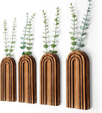 4 Pack Wall Planter Indoor Decor Plant Holders Boho Wood Hanging Vases for Modern Farmhouse Living Room Bedroom Rainbow Decor (Dark Brown)