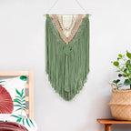 HVEST Macrame Woven Wall Hanging Handmade Boho Tapestry Green Home Decor, Bohemian Tapestry Aesthetic Wall Decoration for Bedroom Living Room Apartment Nursery Backdrop