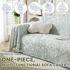 ROOMLIFE Green Couch Covers for Sofa, Sofa Covers Washable Non Slip Furniture Protector Couch Sofa Covers for 3 Cushion Couch, Breathable Sofa Slipcovers Couch Cover Blanket with Tassels 71" X 150"