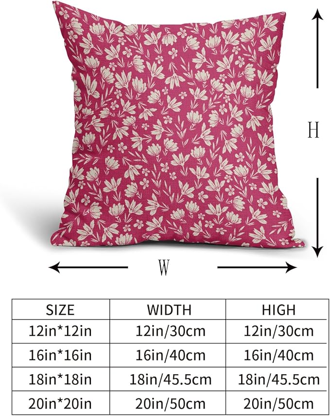 Hot Pink Pillow Covers 24x24 Set of 2 Vintage Floral Rustic Old Style Cute Flower Print Decorative Outdoor Pillowcases Seasonal Farmhouse Throw Cushion Case Decor for Couch Sofa Bed