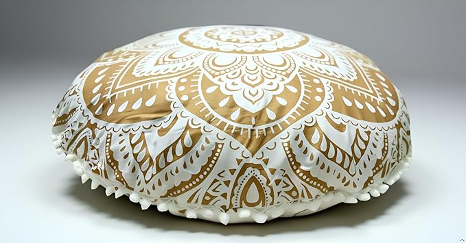 Large Round seat Floor Cushion Chair Ottoman Cover Pouf Pillow Meditation Floor Cushions for Adults Seating pouffe Ottoman Throw Covers Craft Room Furniture for Sitting Cover Gold White 32 inch Round