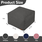 MeMoreCool Square Stuffed Pouf Ottoman Foot Rest, Stripe Furry Floor Pouf Foot Stool with Foam Chunk Filling, Soft Fluffy Stuffed Ottoman Footrest for Living Room, Corduroy Grey