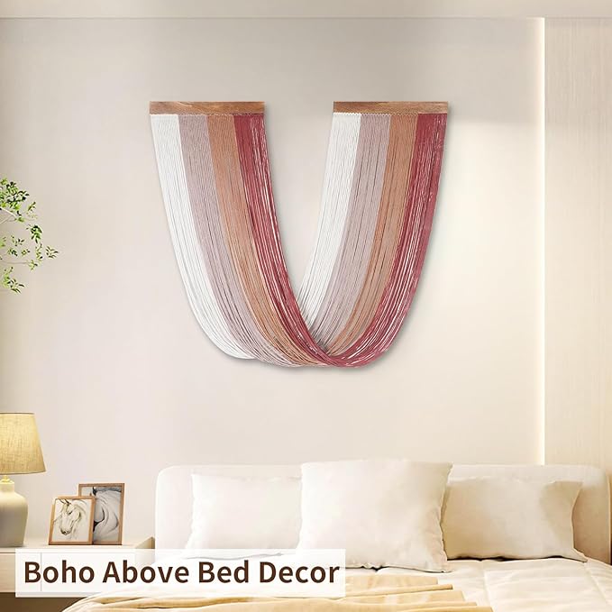 Large Macrame Wall Hanging, Macrame Room Decor Wall Art, Boho Wall Decor Tapestry for Bedroom above Bed Wall Decor Living Room, Macrame Wall Decoration Fashional Gift, 33"x15" Large Red