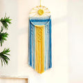 Artilady Mcrame Blue Sun Wall Decor Boho Hanging Tapestry Sunburst Wall Art, Rustic Woven Tapestries Big Dream Catcher Sunshine Decor for Bedroom Living Room Nursery (Blue Sunshine)