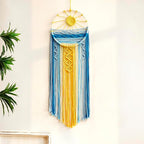 Artilady Mcrame Blue Sun Wall Decor Boho Hanging Tapestry Sunburst Wall Art, Rustic Woven Tapestries Big Dream Catcher Sunshine Decor for Bedroom Living Room Nursery (Blue Sunshine)