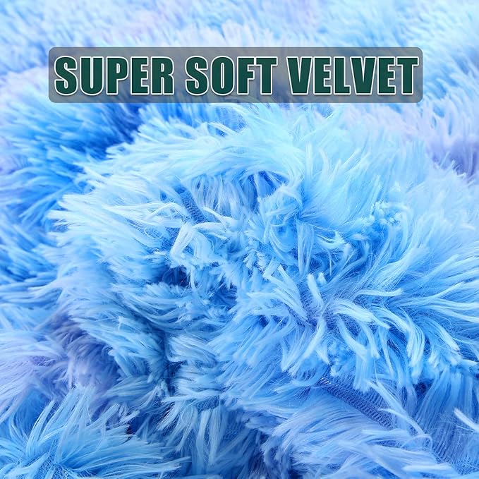 Mengersi Velvet Floor Pillows,Faux Fur Tie Dye Pillow Bed Floor Lounger Cover,Sleeping Mat for Kids Teen Toddler,Pillow Lounger for Reading Playing Games Party,Requires 5 Pillows(Queen,Blue)
