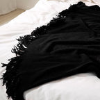 Homiest Decorative Knitted Throw with Fringe, Lightweight Acrylic Knit, Soft Tassel for Couch, Sofa, Bed (Black, 50 x 60 Inch)