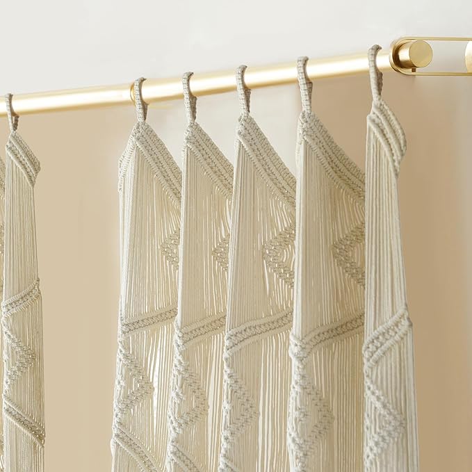 IOWER Macrame Curtains Windows 2 Panels 50" Wx75 L Macrame Closet Doorway Boho Curtains Long Macrame Decor Wedding Backdrop