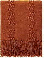 MIULEE Rust Knitted Throw Blanket for Couch Boho Terracotta Textured Cozy Woven Blanket with Tassels for Sofa Chair Bed Living Room Acrylic Wave Pattern 60"x80"