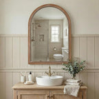 Arch Wood Mirror,22x30 inch Arched Rustic Farmhouse Natural Wooden Frame Boho Beads Wall Mirror for Bathroom,Living Room,Bedroom or Entryway