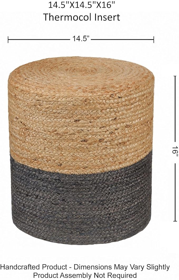 REDEARTH · Cylindrical Pouf Foot Stool Ottoman - Jute Braided Pouffe Poof Accent Sitting Footrest for Living Room, Bedroom, Nursery, Patio, Lounge - Set of 2 (14.5”X14.5”X16”; Natural Gray)