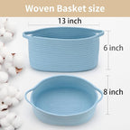 Baby Blue Cute Woven Storage Basket with Handle, Baskets for Gifts Empty, Gift Baskets for Valentines Day, Baby Shower, Burr, Raffle Fundraiser, Decorative Organizer Box for Baby Toy Pet