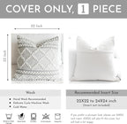BlissBlush Gray White Decorative Throw Pillow Cover 22X22, Boho Accent Pillow for Couch, Square Modern Farmhouse Pillowcase for Living Room Couch Sofa Cushion Home Décor (Pack of 1)