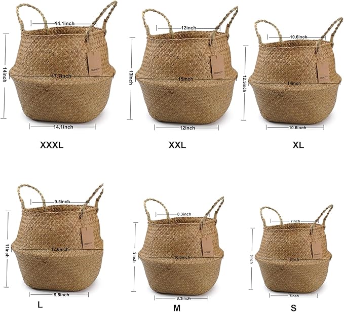 DOKOT Seagrass Plant Basket with Handles, Wicker Woven Storage Basket, 9.5inch Diameter x 11inch Height