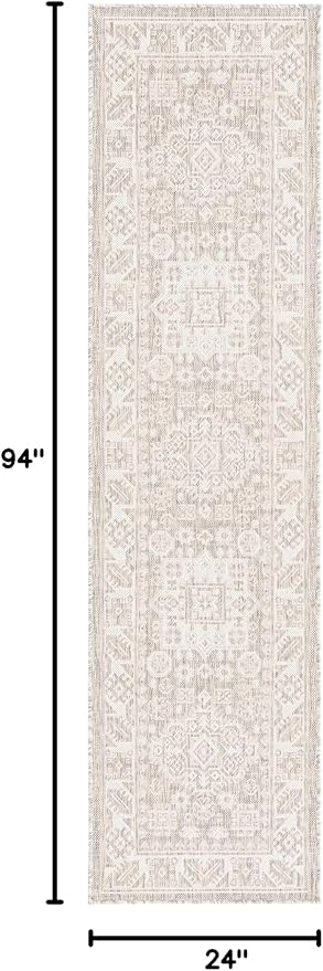 Rugs.com Outdoor Aztec Collection Rug – 8 Ft Runner Light Gray Flatweave Rug Perfect for Hallways, Entryways