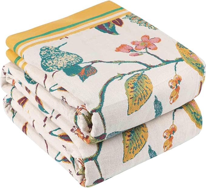 Qidordour Boho Throw Blanket, 60"x80" Muslin Blankets for Adults, 100% Organic Cotton Blanket for Couch Sofa, Lightweight Quilt, All Season Bed Throw, Farmhouse Home Decor, B-Hummingbird Fruit